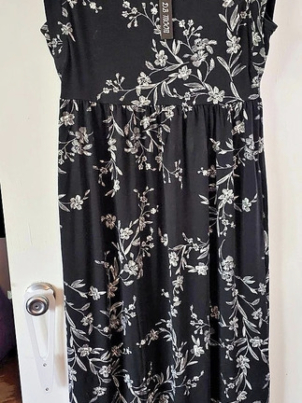 DB MOON Floral Maxi Dress in Black & White, XL
